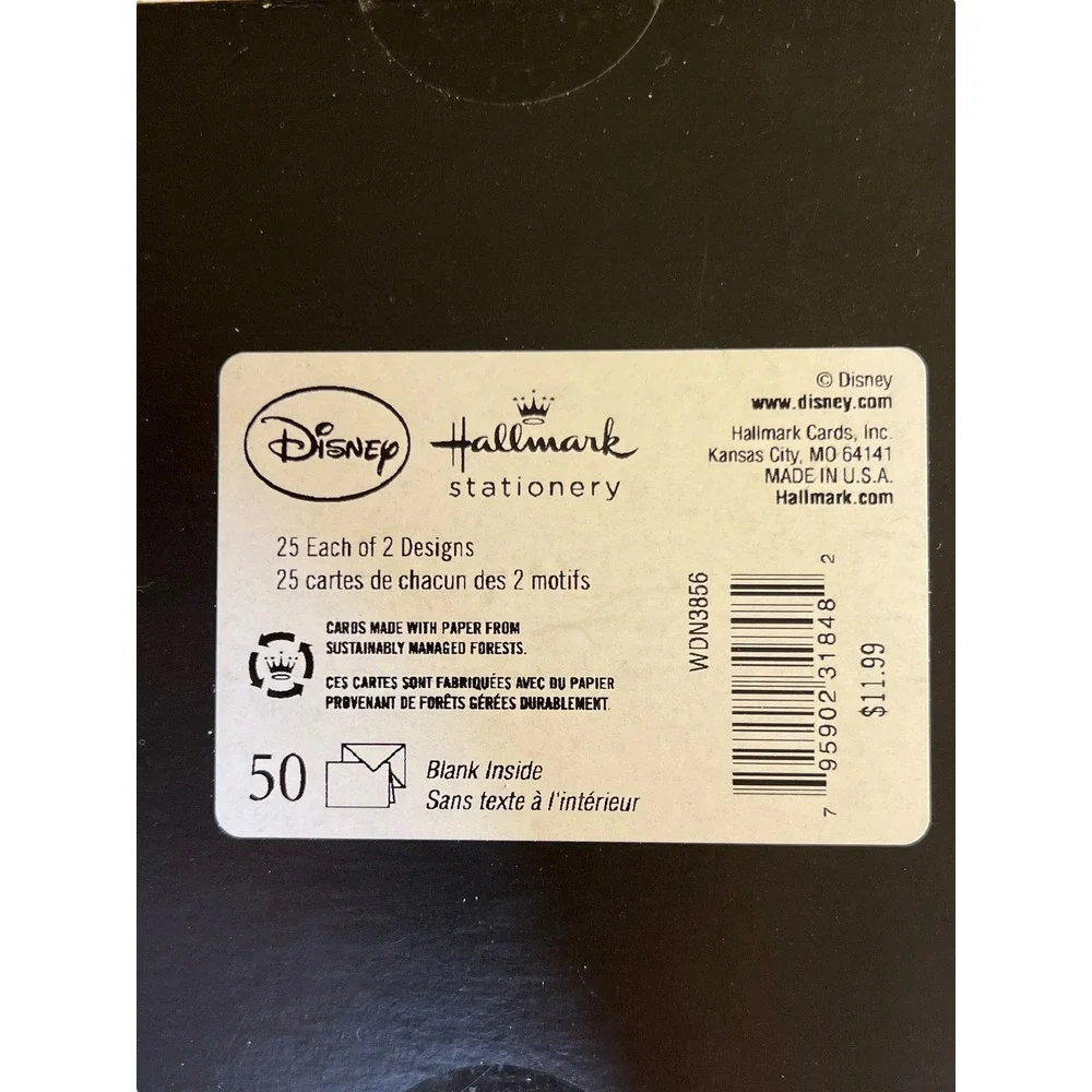 33 Count Hallmark Blank Note Cards and Envelopes Disney Mickey Mouse Black White